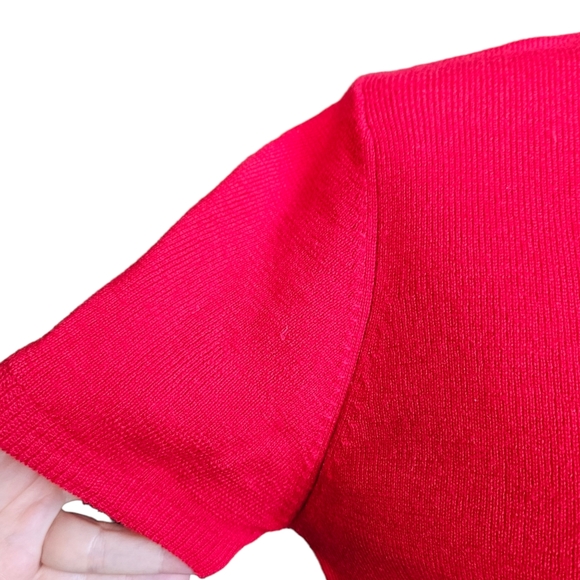 The Work Connection vintage red knit blouse sweater wool mock-neck short sleeveM - Picture 6 of 15